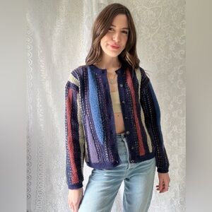 Vintage 90s Christopher & Banks Striped Knit Cardigan Colorful Cozy Sweater